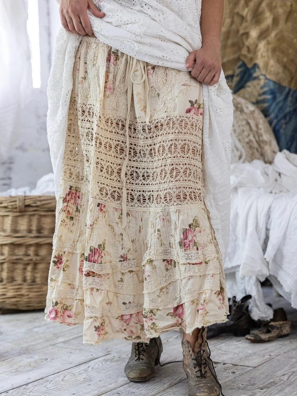 Magnolia Pearl Cream Floral Maxi Skirt Ada Lovelace Skirt